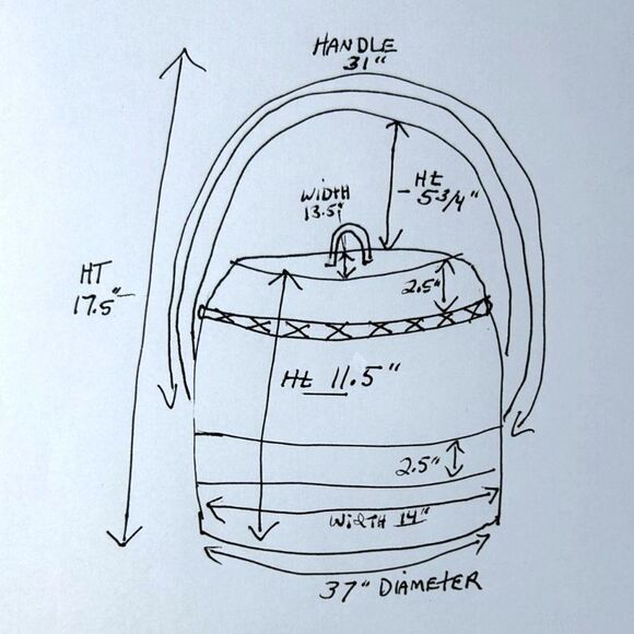 Wicker Basket Lg w/Lid Vintage Tan with Center Brown Stripe - Picture 3 of 8